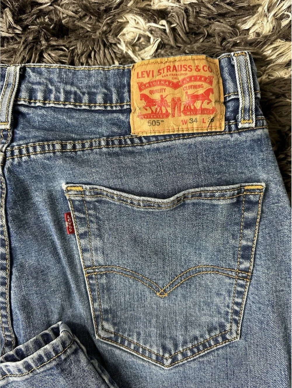 Levis 505 Straight Leg Jeans Mens W32 L36 Blue Denim Red Tab Classic Fit